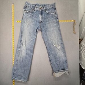 Edwin 505X Jeans Mens Selvedge Light Wash Blue Straight Distressed Fits 30x30